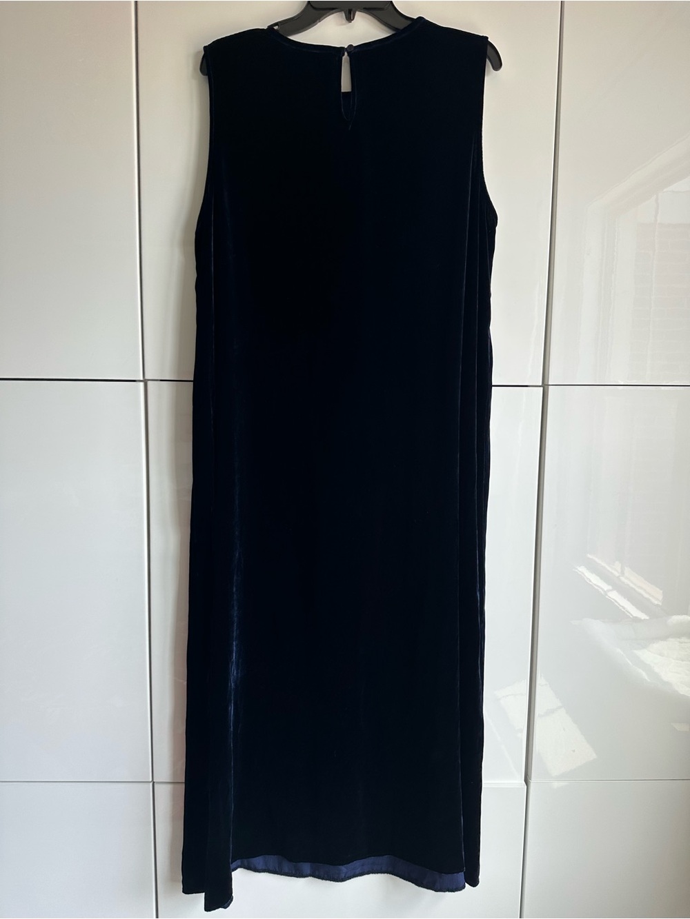 Eileen Fisher Navy Blue Velvet Dress Gown Sleeveless Size Large NWT - Picture 3 of 7